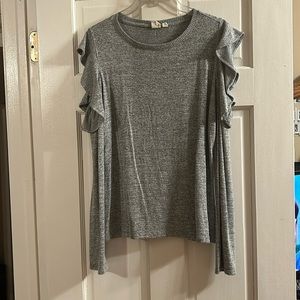 Gray long sleeve with open ruffle shoulder